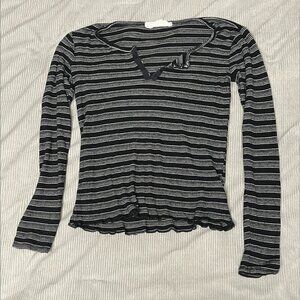 Black and White Striped V-Neck Long Sleeve Top, Hippie Rose, Size XS
